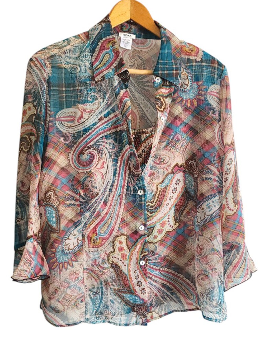 Nicola L Mid Sleeve Blouse Top and Tank Pink Beige Teal